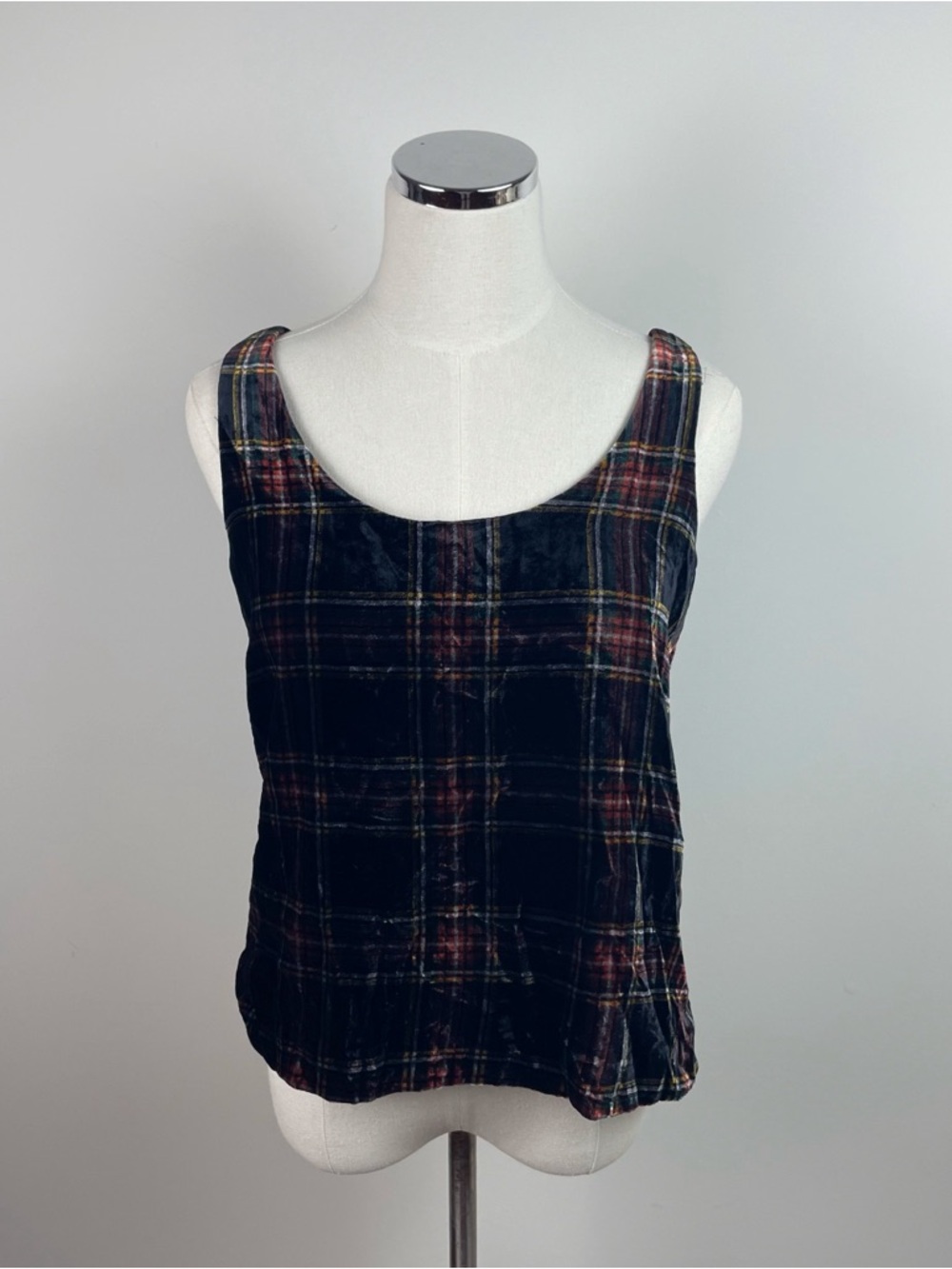J. Crew Black Red Yellow Plaid Velvet Blouse Top Women Size 2